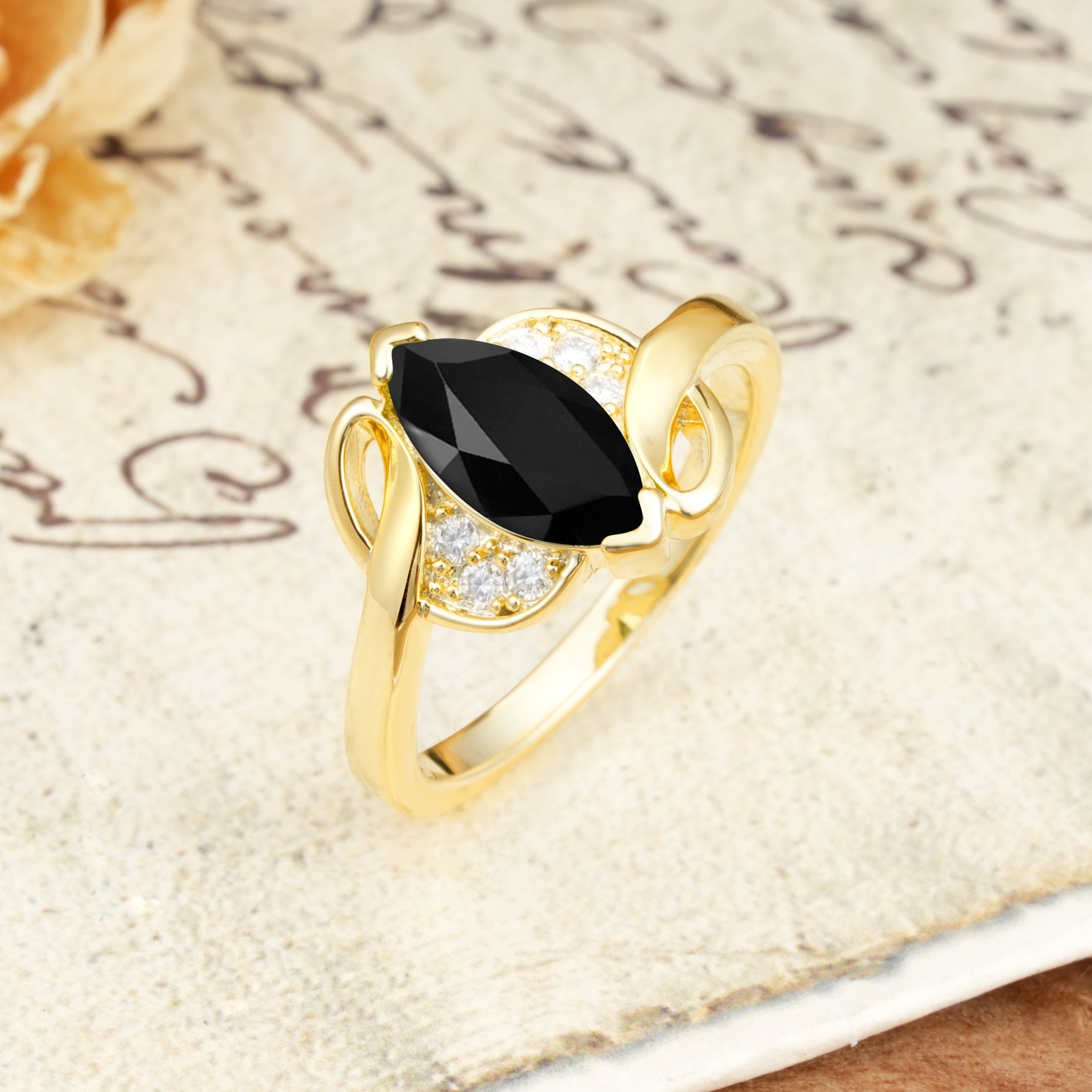 Natural Inspiration 2-Prong Marquise Cut Black Onyx Engagement Ring - Additional view