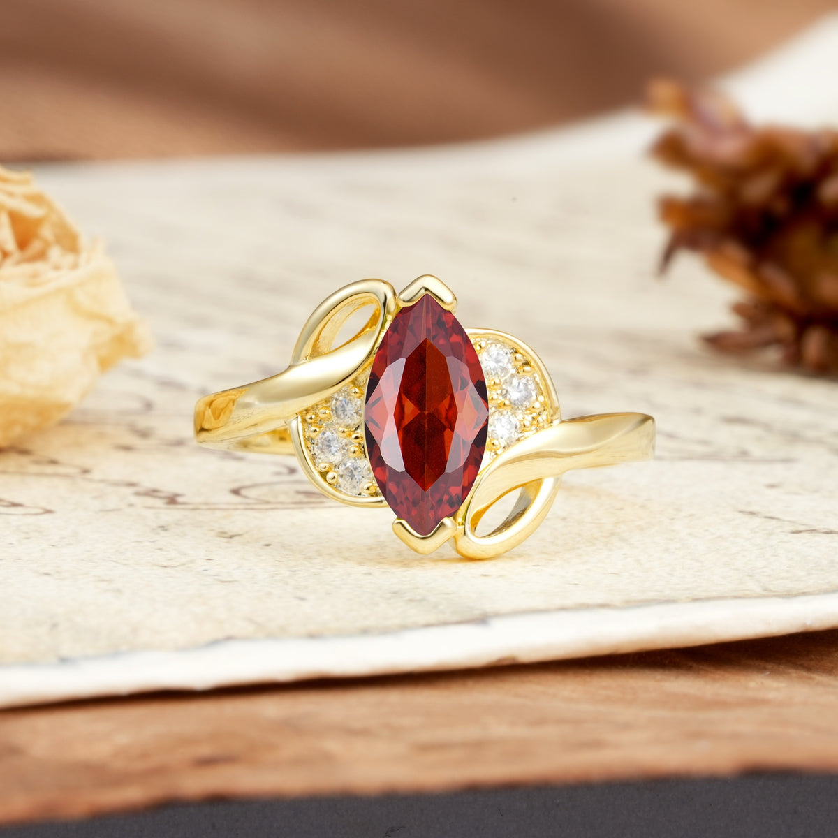 Natural Inspiration 2-Prong Marquise Cut Garnet Engagement Ring - Additional view