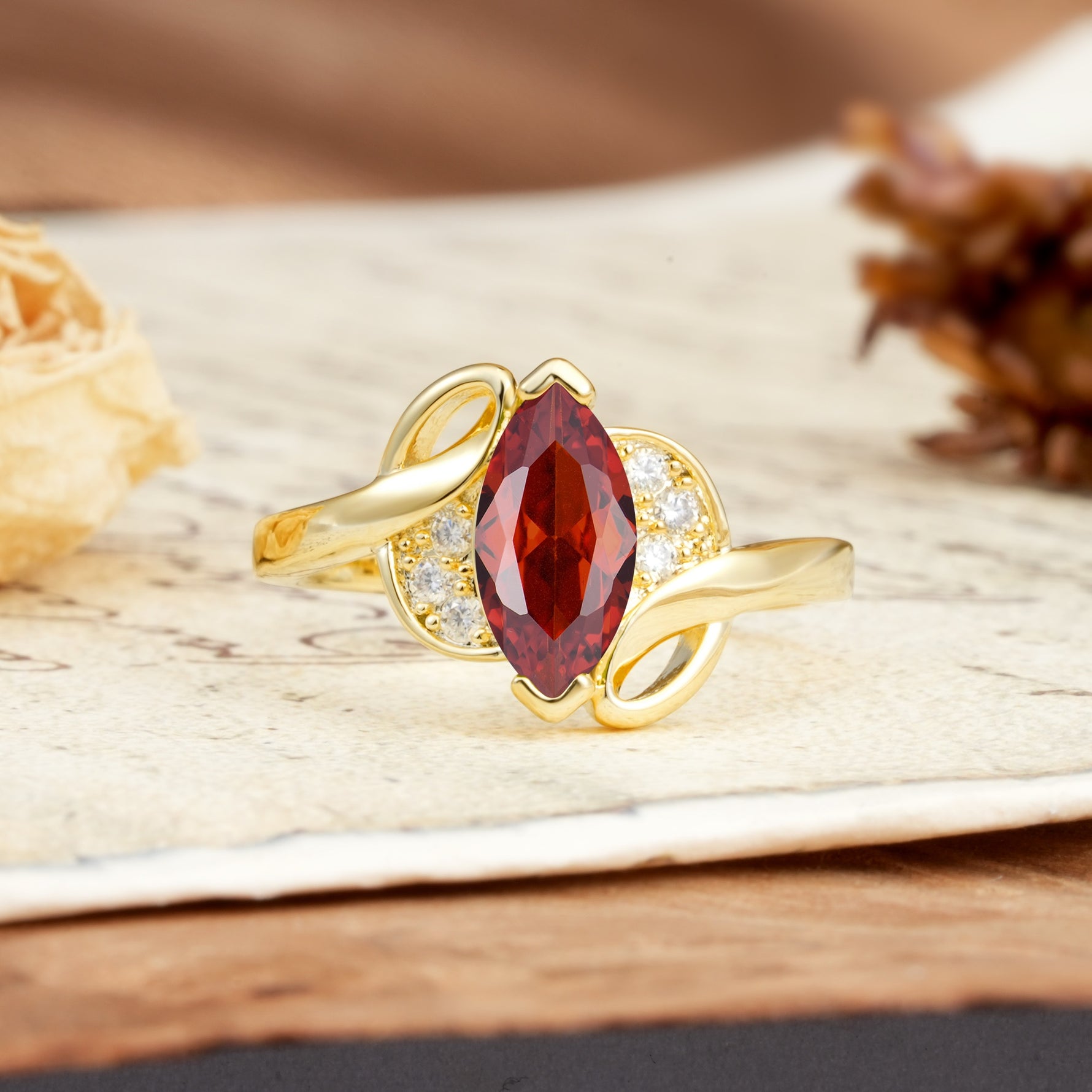 Natural Inspiration 2-Prong Marquise Cut Garnet Engagement Ring - Additional view
