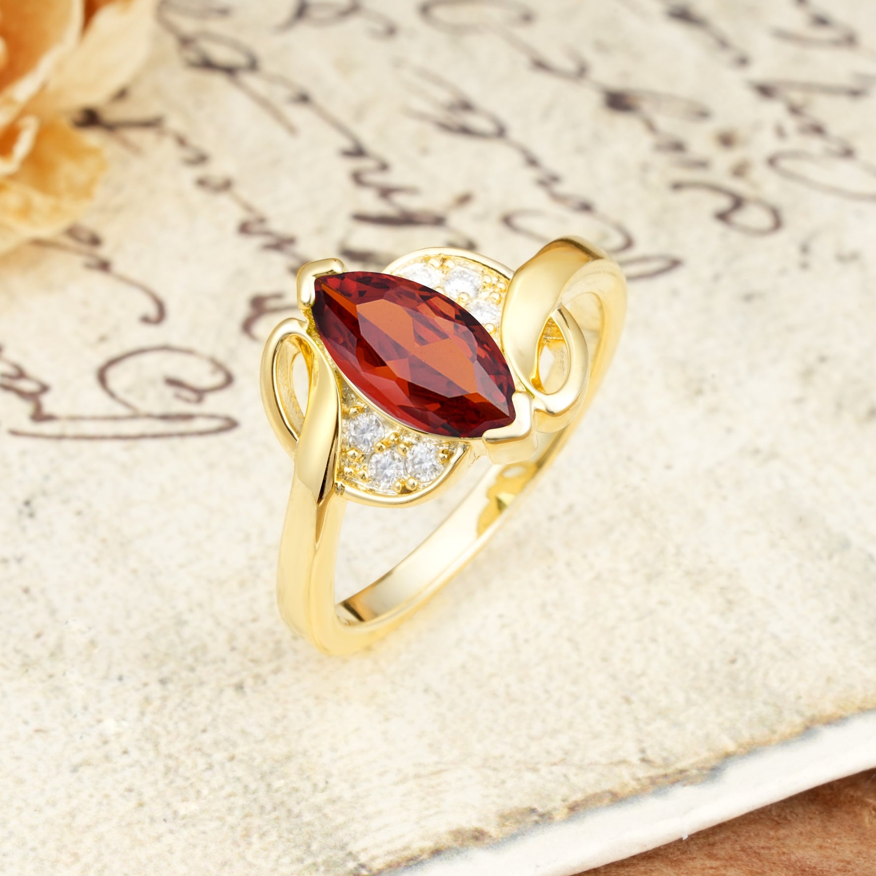 Natural Inspiration 2-Prong Marquise Cut Garnet Engagement Ring - Additional view