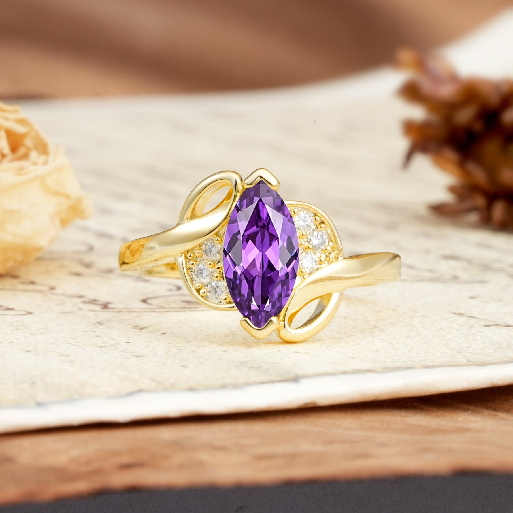 Natural Inspiration 2-Prong Marquise Cut Amethyst Engagement Ring - Additional view