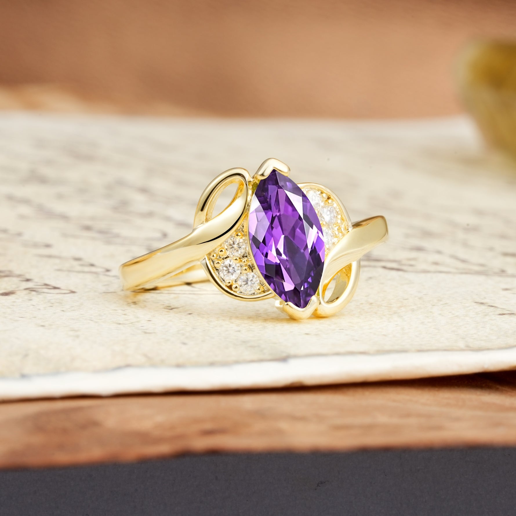 Natural Inspiration 2-Prong Marquise Cut Amethyst Engagement Ring - Additional view