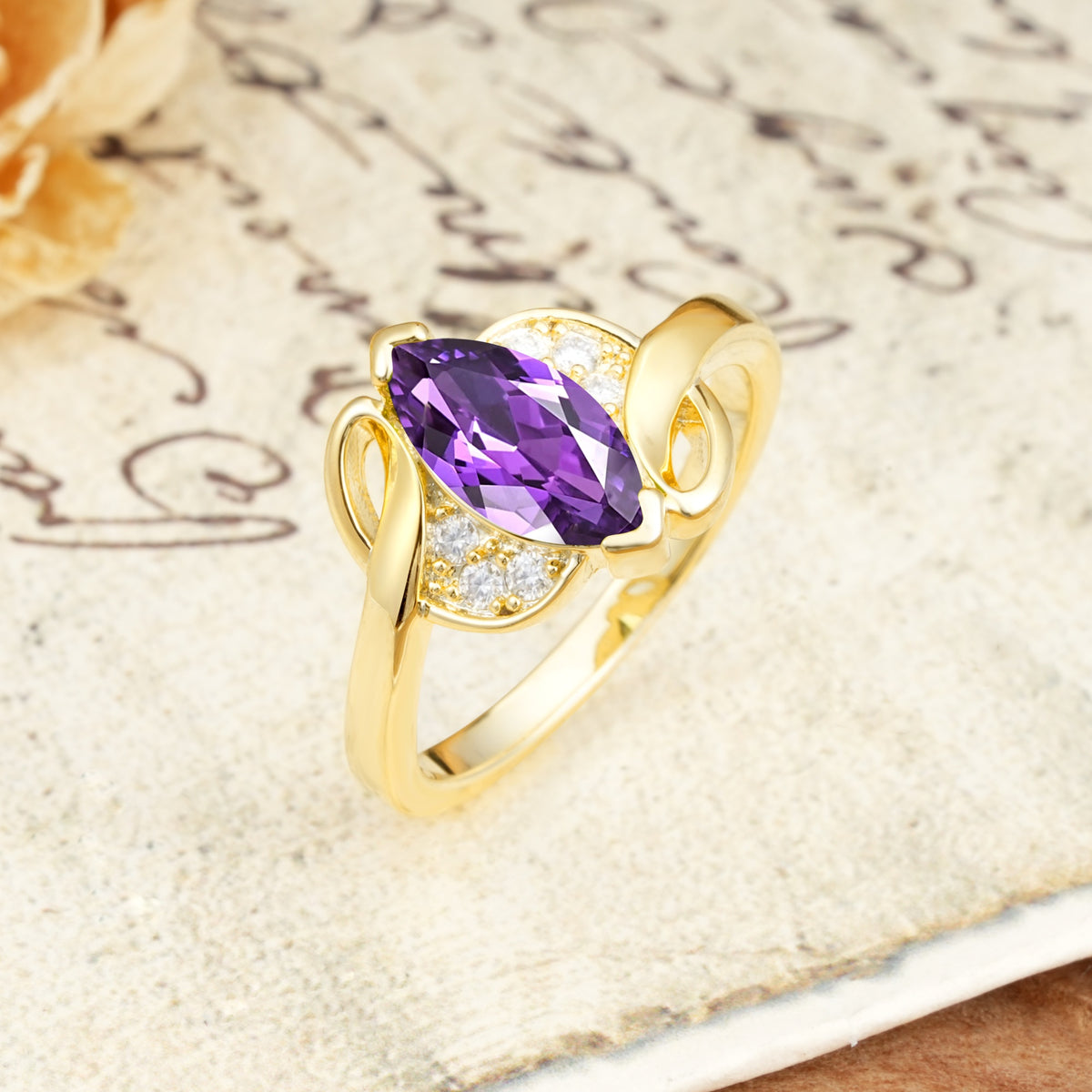 Natural Inspiration 2-Prong Marquise Cut Amethyst Engagement Ring - Additional view