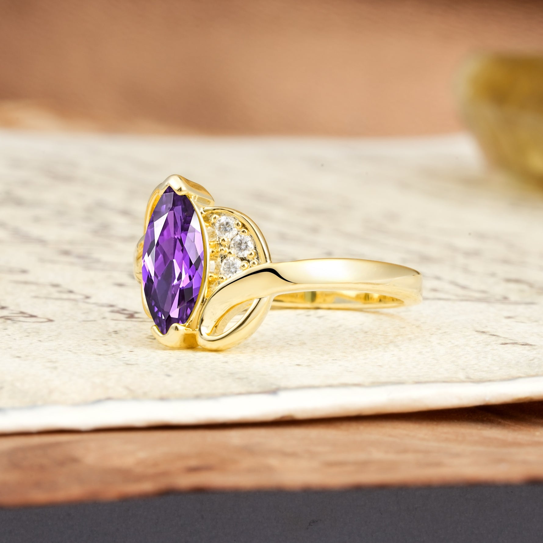 Natural Inspiration 2-Prong Marquise Cut Amethyst Engagement Ring - Additional view