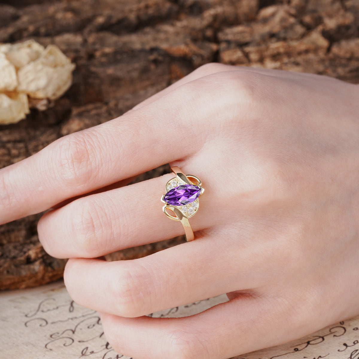 Natural Inspiration 2-Prong Marquise Cut Amethyst Engagement Ring - Additional view