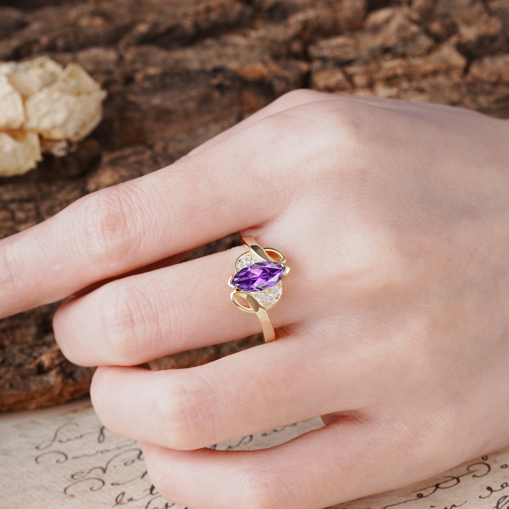 Natural Inspiration 2-Prong Marquise Cut Amethyst Engagement Ring - Additional view