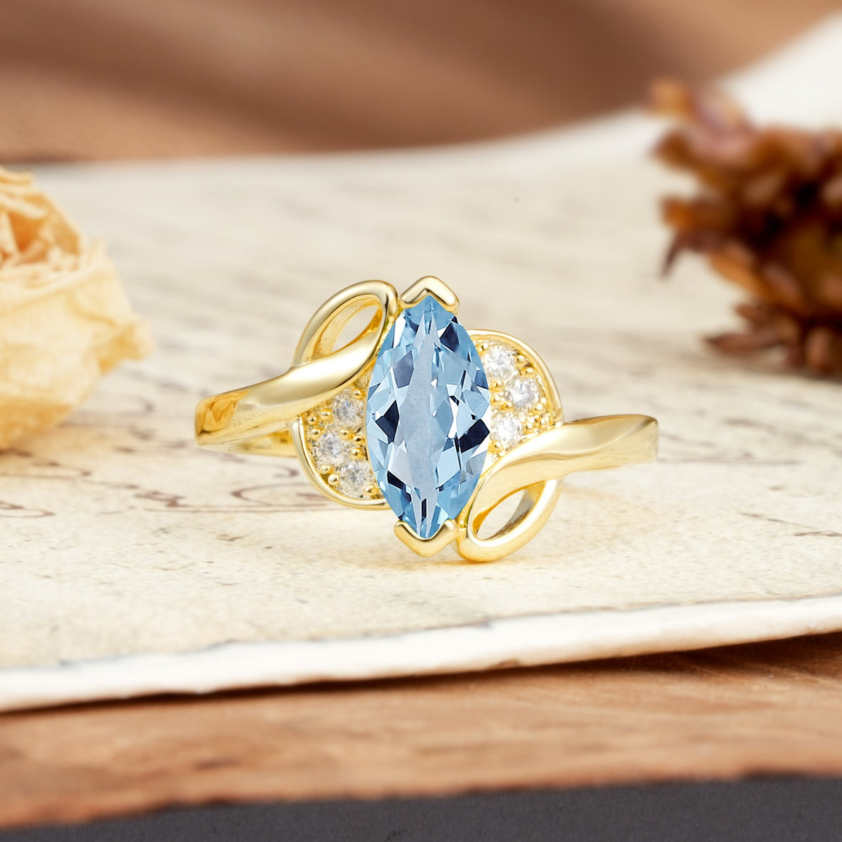 Natural Inspiration 2-Prong Marquise Cut Aquamarine Engagement Ring - Additional view