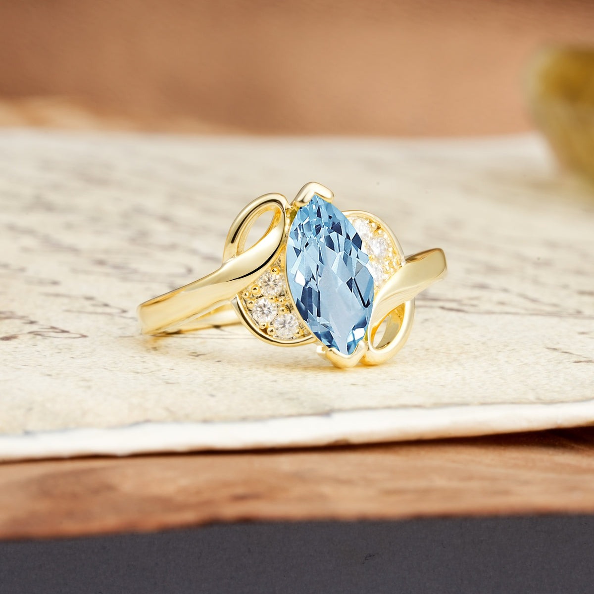 Natural Inspiration 2-Prong Marquise Cut Aquamarine Engagement Ring - Additional view