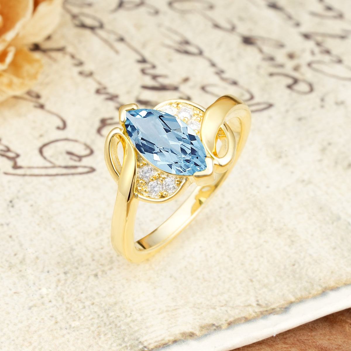 Natural Inspiration 2-Prong Marquise Cut Aquamarine Engagement Ring - Additional view