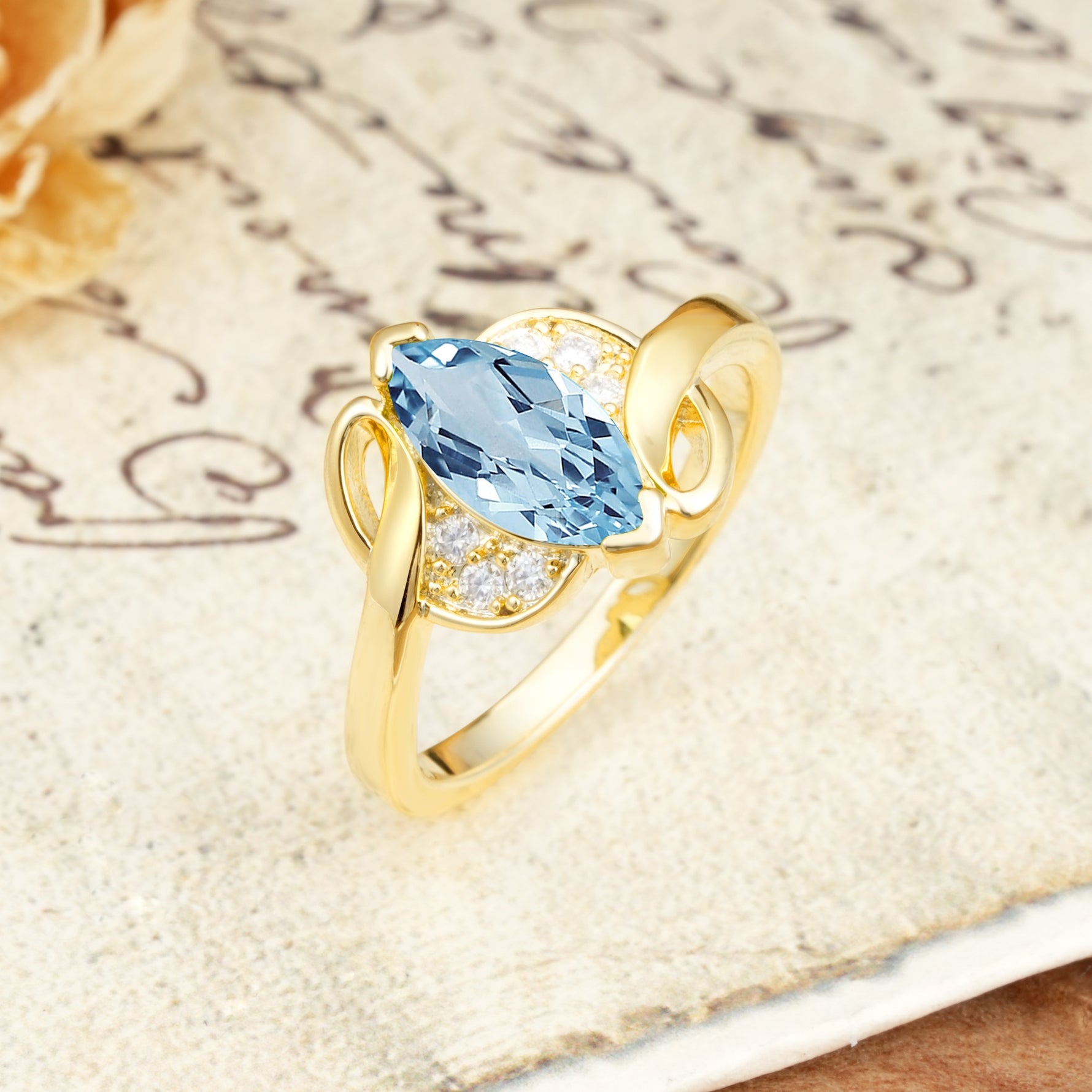 Natural Inspiration 2-Prong Marquise Cut Aquamarine Engagement Ring - Additional view