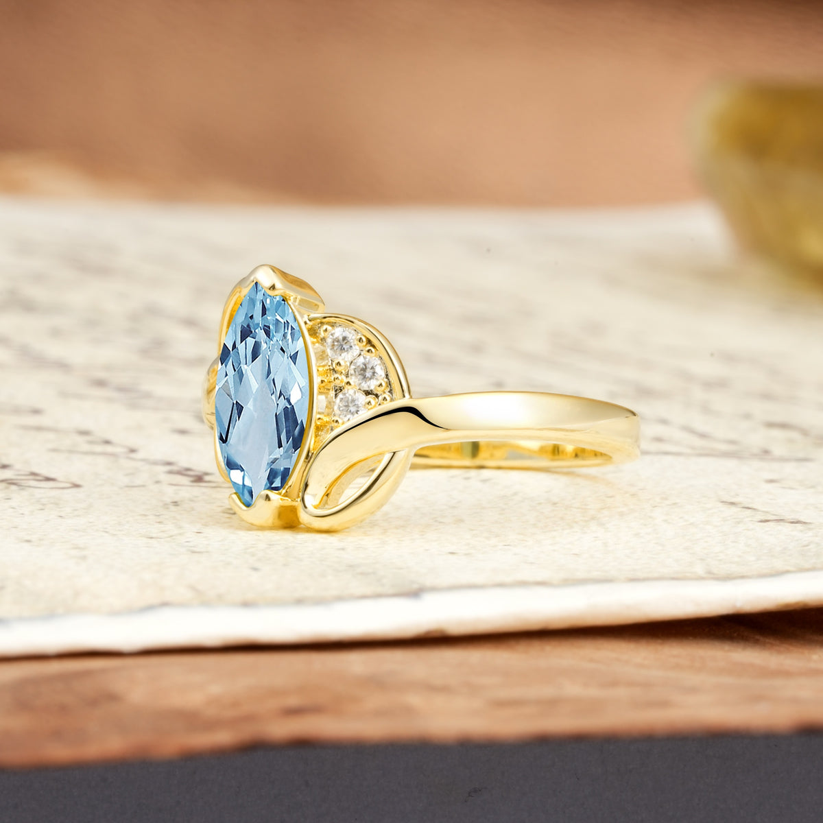 Natural Inspiration 2-Prong Marquise Cut Aquamarine Engagement Ring - Additional view