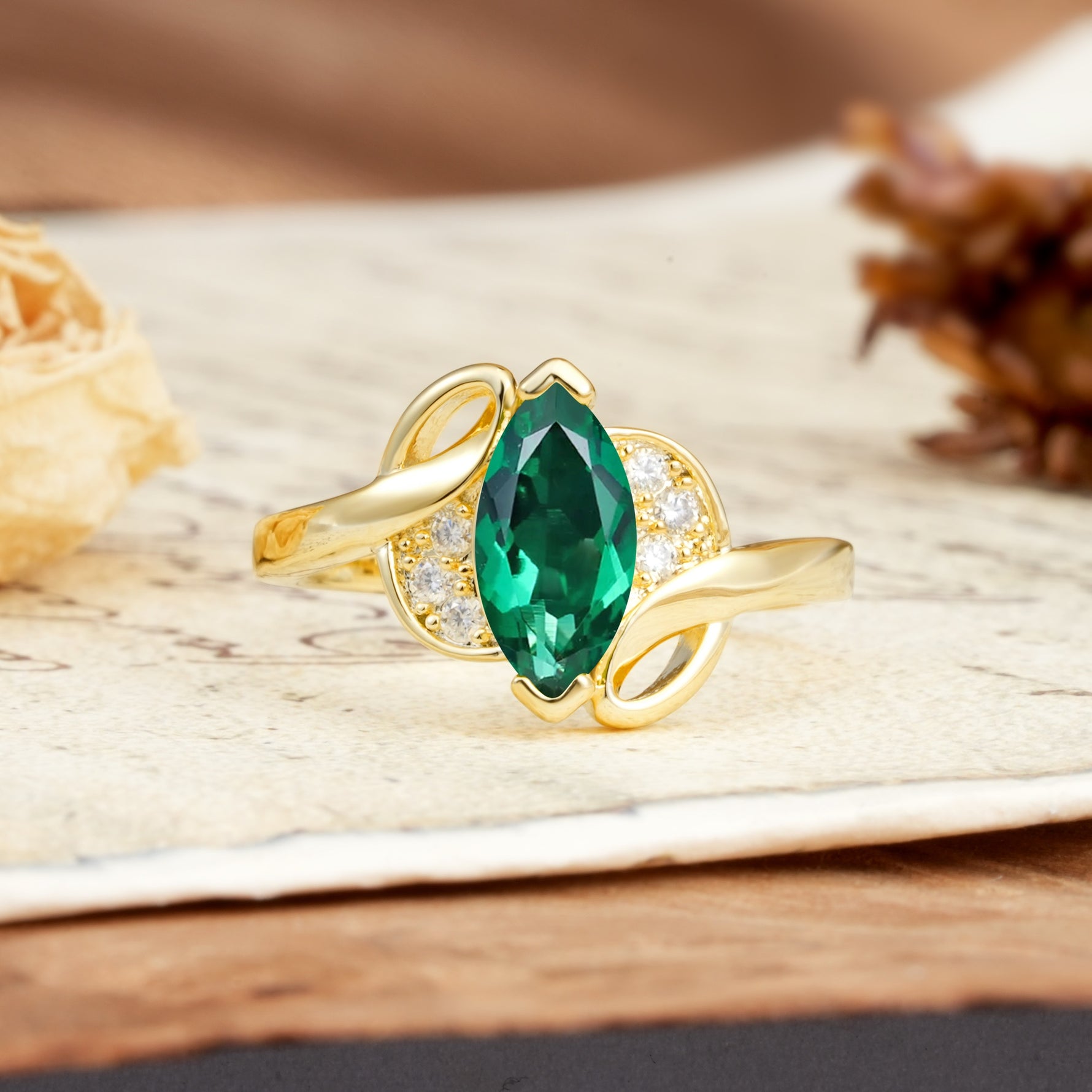 Natural Inspiration 2-Prong Marquise Cut Emerald Engagement Ring - Additional view