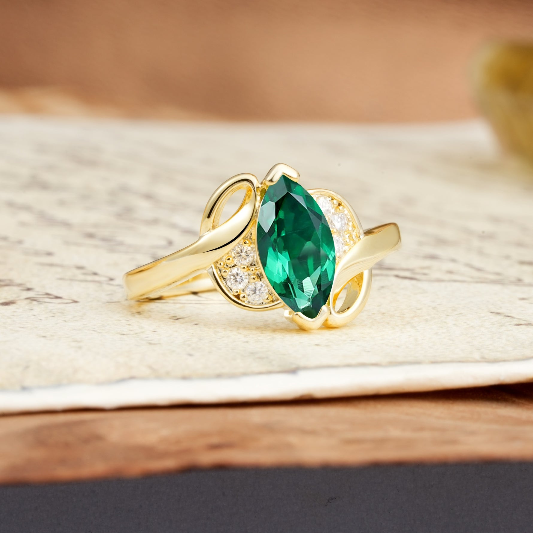 Natural Inspiration 2-Prong Marquise Cut Emerald Engagement Ring - Additional view