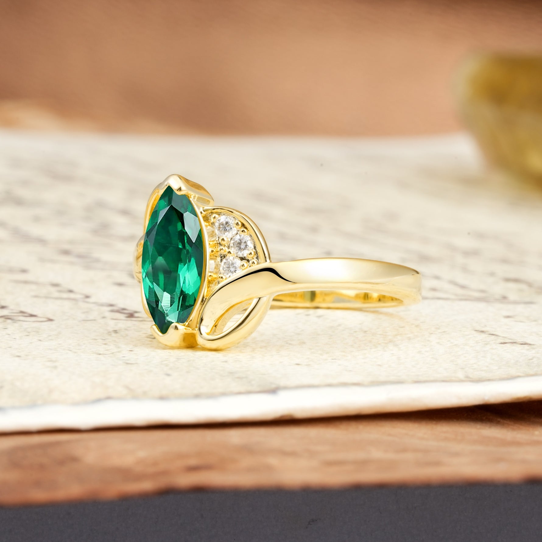 Natural Inspiration 2-Prong Marquise Cut Emerald Engagement Ring - Additional view
