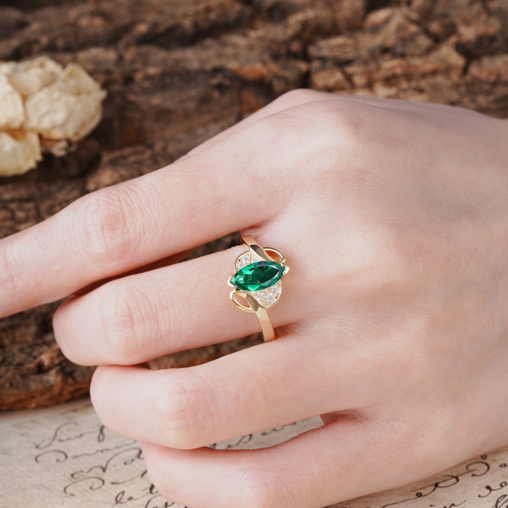 Natural Inspiration 2-Prong Marquise Cut Emerald Engagement Ring - Additional view