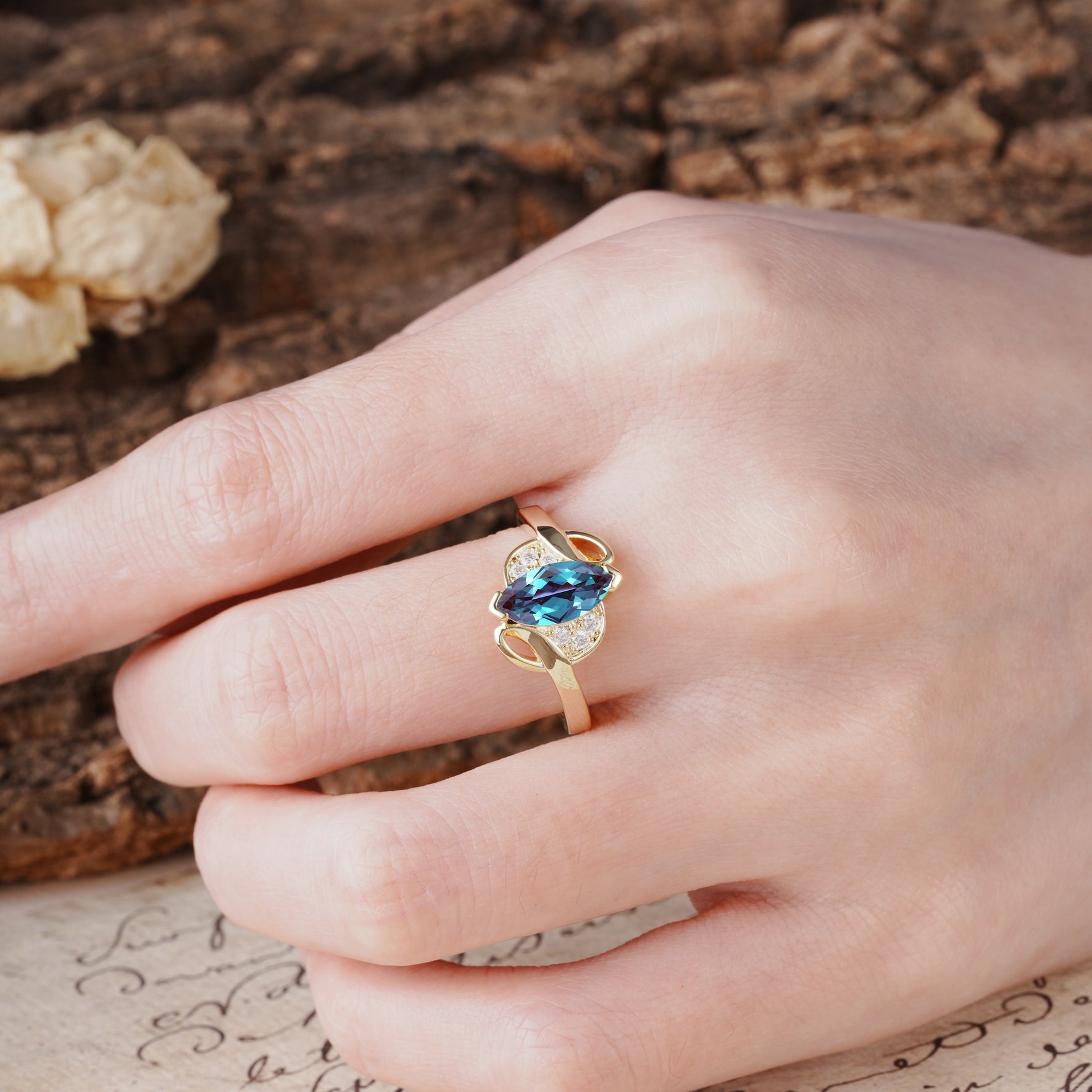 Natural Inspiration 2-Prong Marquise Cut Alexandrite Engagement Ring - Additional view