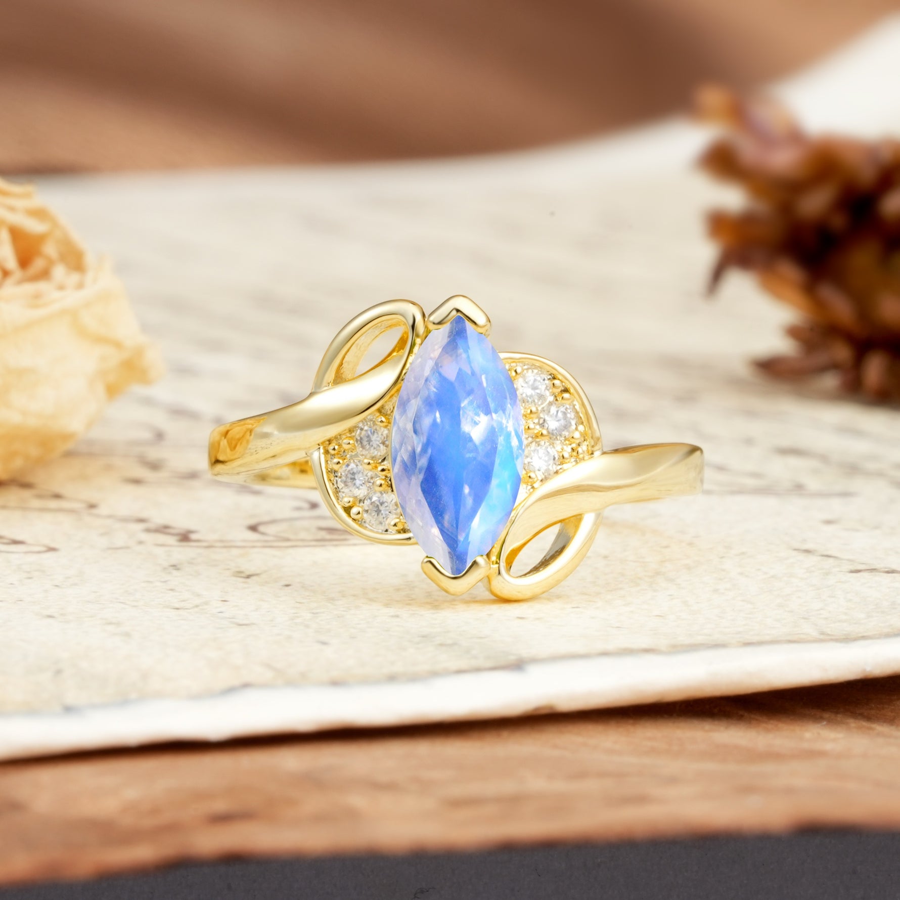 Natural Inspiration 2-Prong Marquise Cut Moonstone Engagement Ring - Additional view