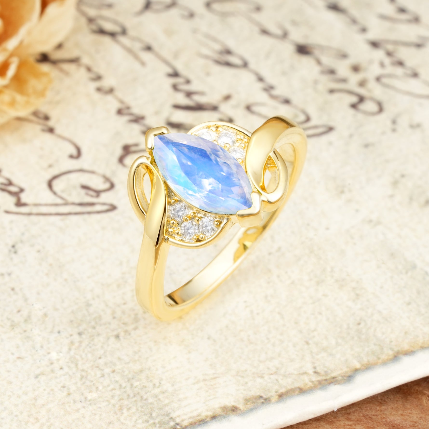 Natural Inspiration 2-Prong Marquise Cut Moonstone Engagement Ring - Additional view