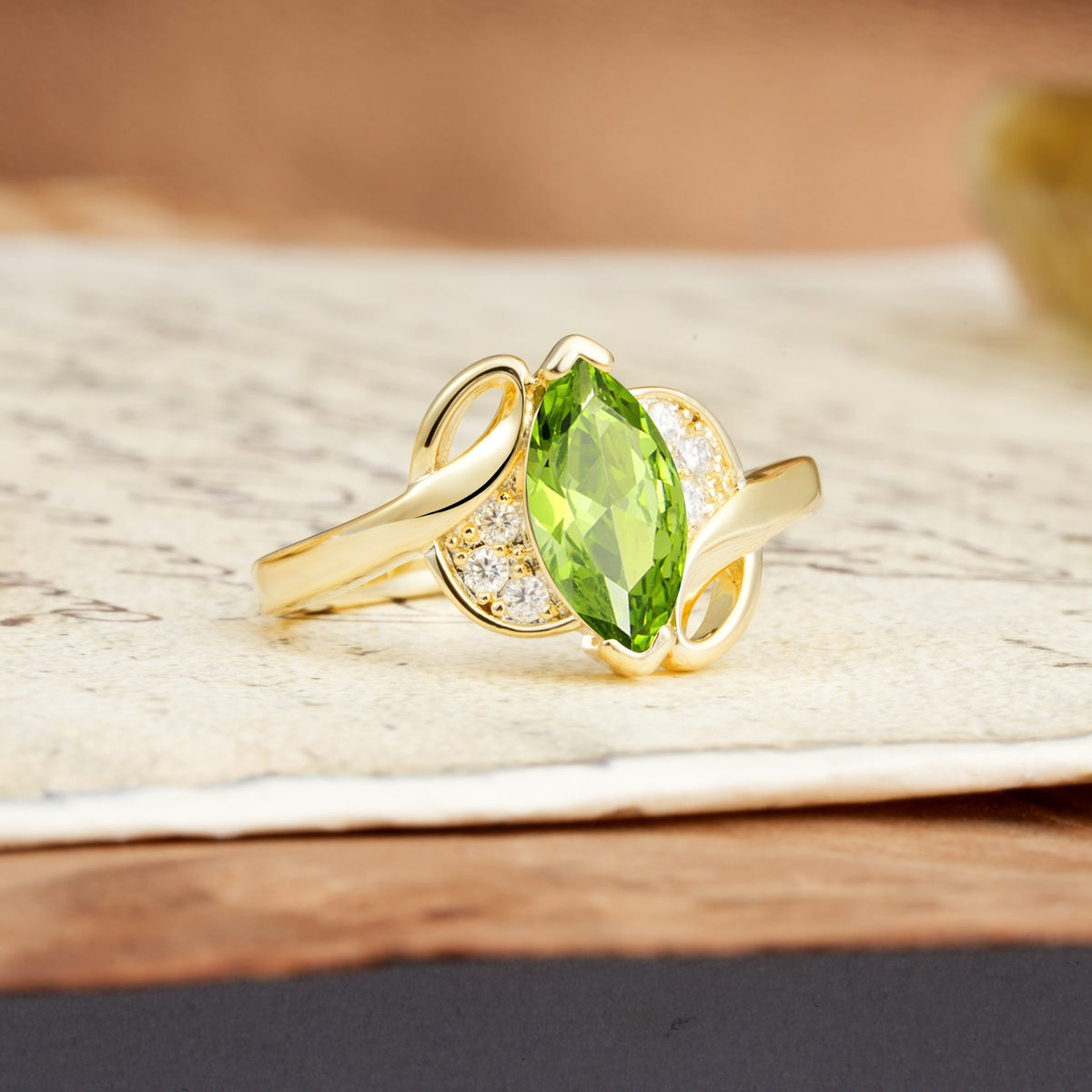 Natural Inspiration 2-Prong Marquise Cut Peridot Engagement Ring - Additional view