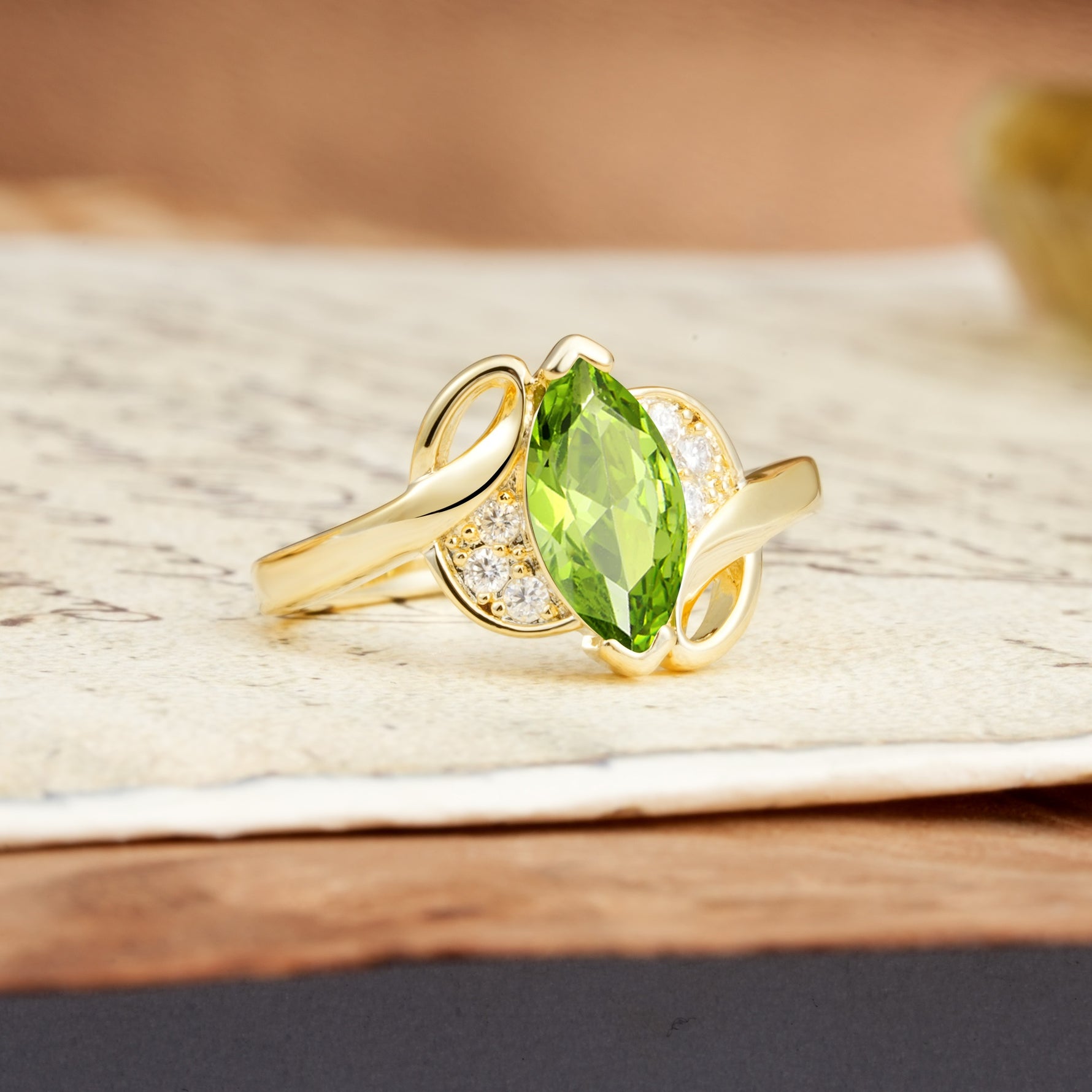 Natural Inspiration 2-Prong Marquise Cut Peridot Engagement Ring - Additional view