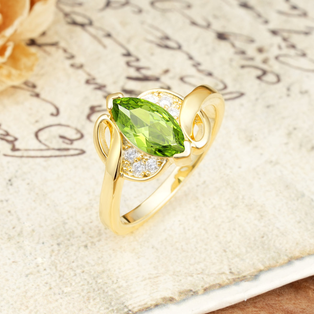Natural Inspiration 2-Prong Marquise Cut Peridot Engagement Ring - Additional view