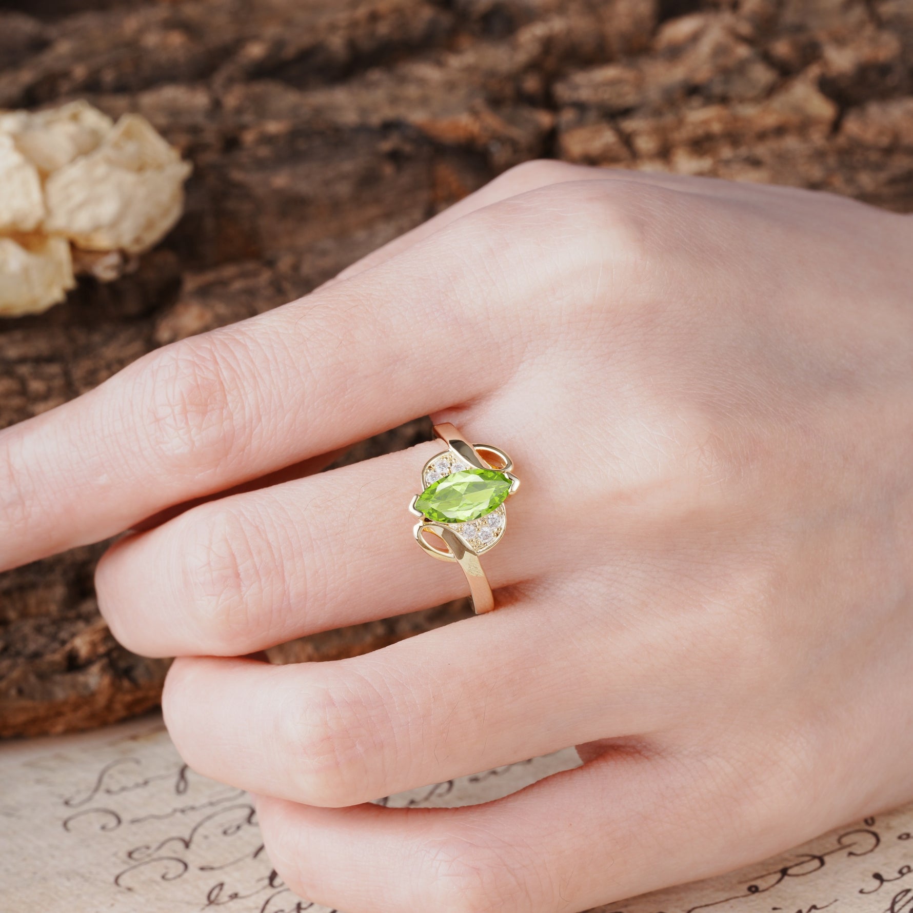 Natural Inspiration 2-Prong Marquise Cut Peridot Engagement Ring - Additional view