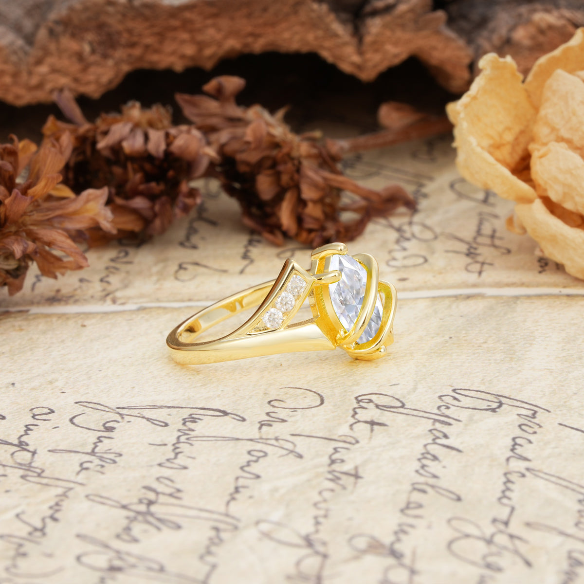Uniquely Luxurious, Wrapped-Setting, 2-Prong Marquise Cut Moissanite Engagement Ring - Additional view