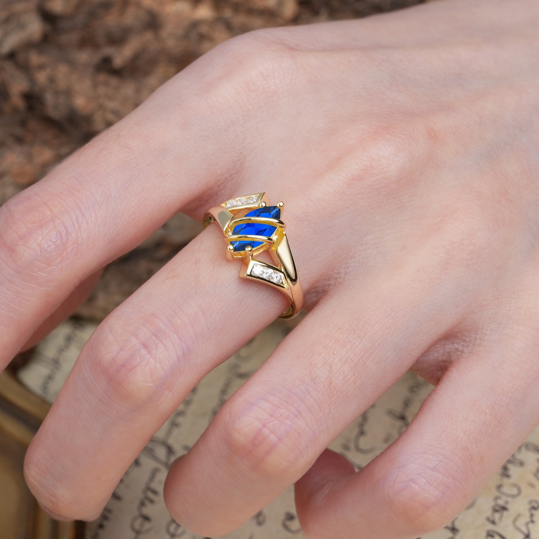 Uniquely Luxurious, Wrapped-Setting, 2-Prong Marquise Cut Sapphire Engagement Ring - Additional view