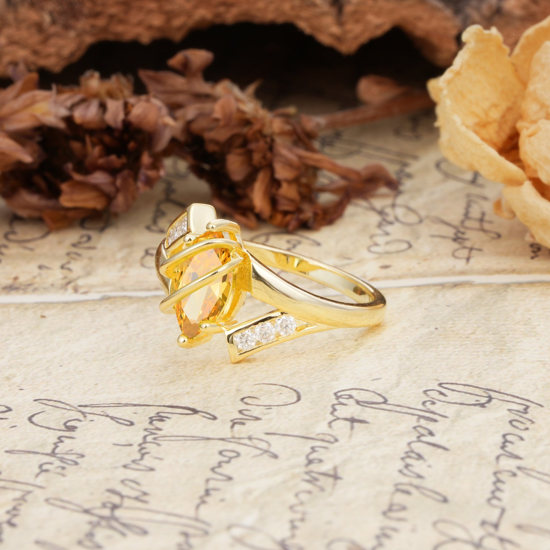Uniquely Luxurious, Wrapped-Setting, 2-Prong Marquise Cut Citrine Engagement Ring - Additional view
