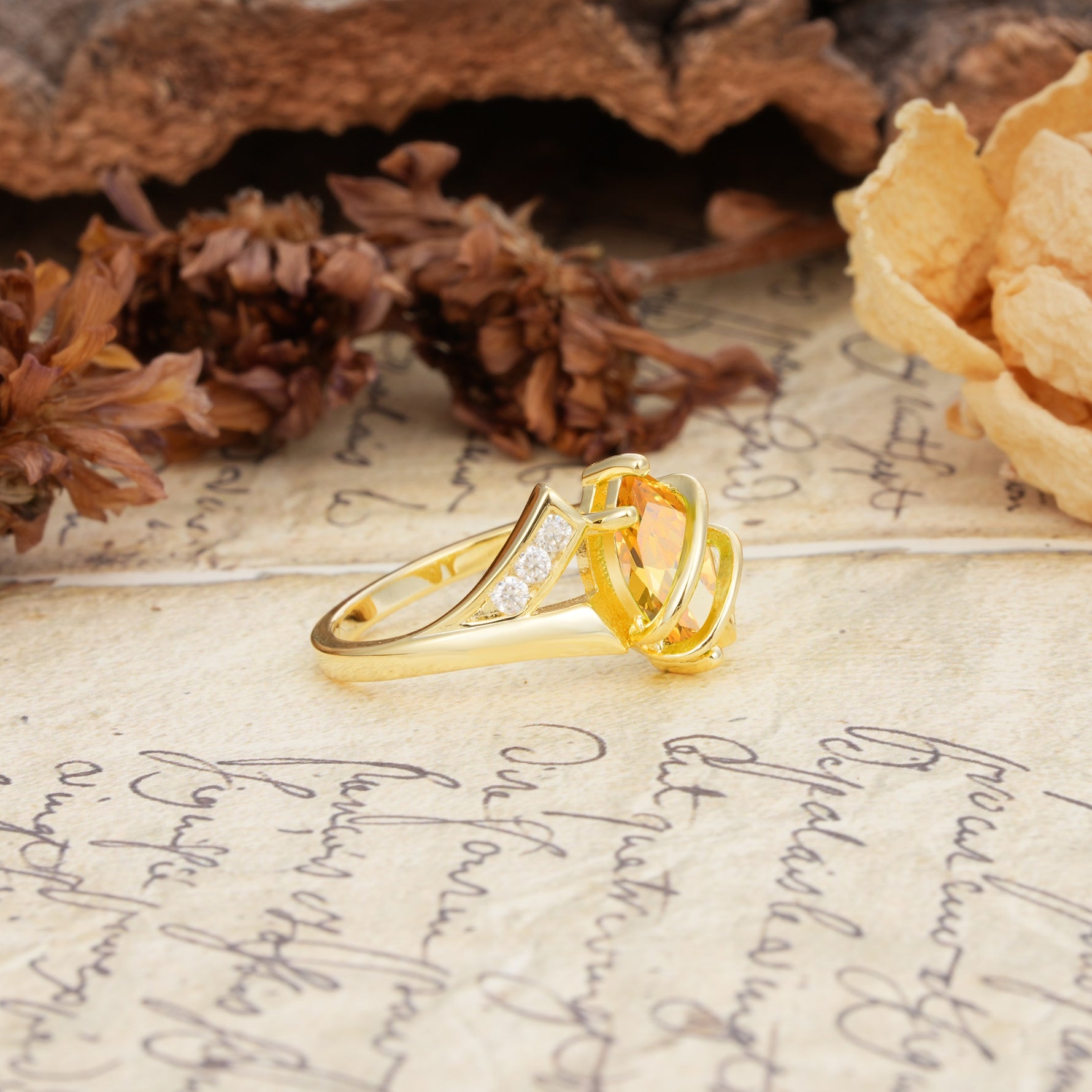 Uniquely Luxurious, Wrapped-Setting, 2-Prong Marquise Cut Citrine Engagement Ring - Additional view