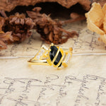 Uniquely Luxurious, Wrapped-Setting, 2-Prong Marquise Cut Black Onyx Engagement Ring - Additional view