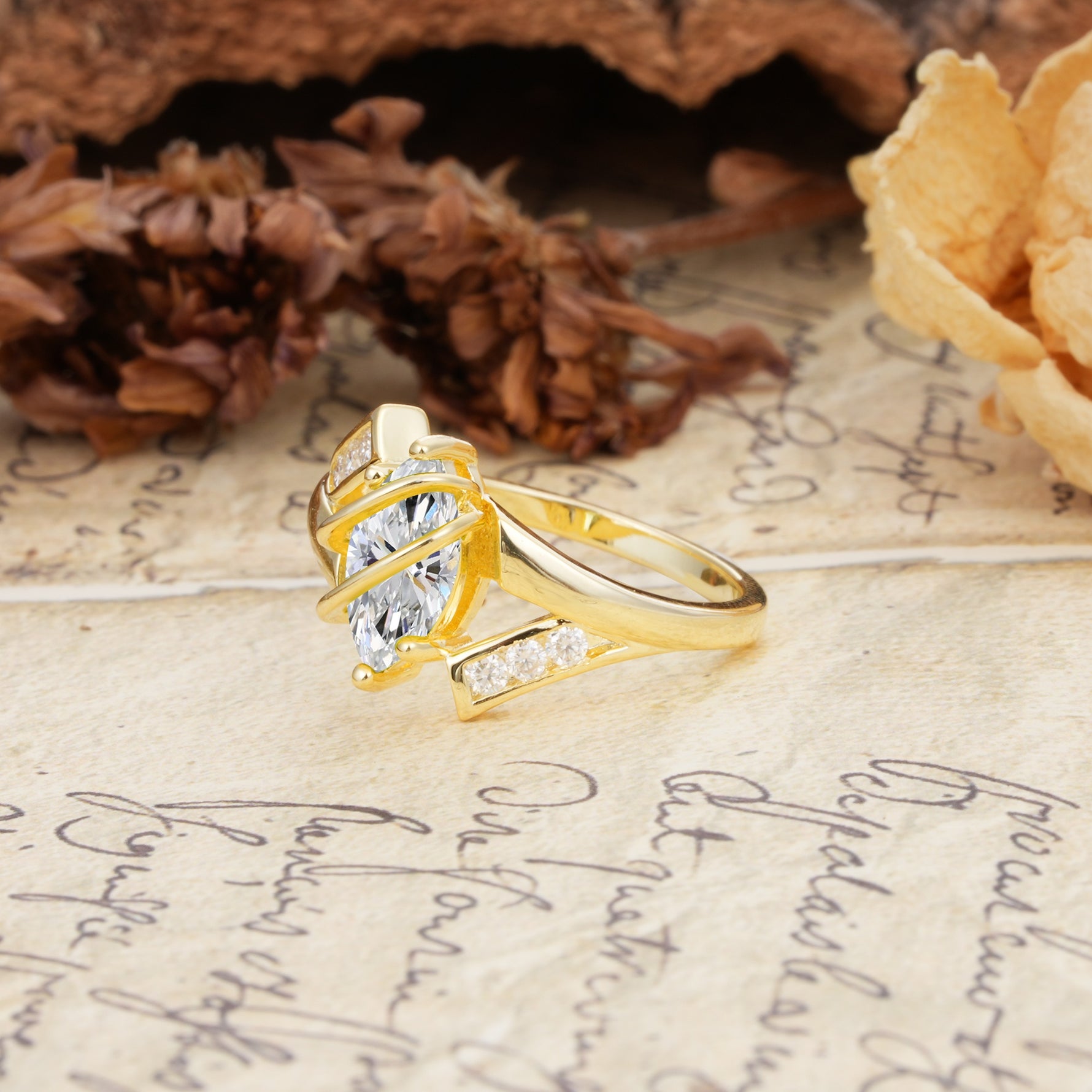 Uniquely Luxurious, Wrapped-Setting, 2-Prong Marquise Cut Lab Diamond Engagement Ring - Additional view