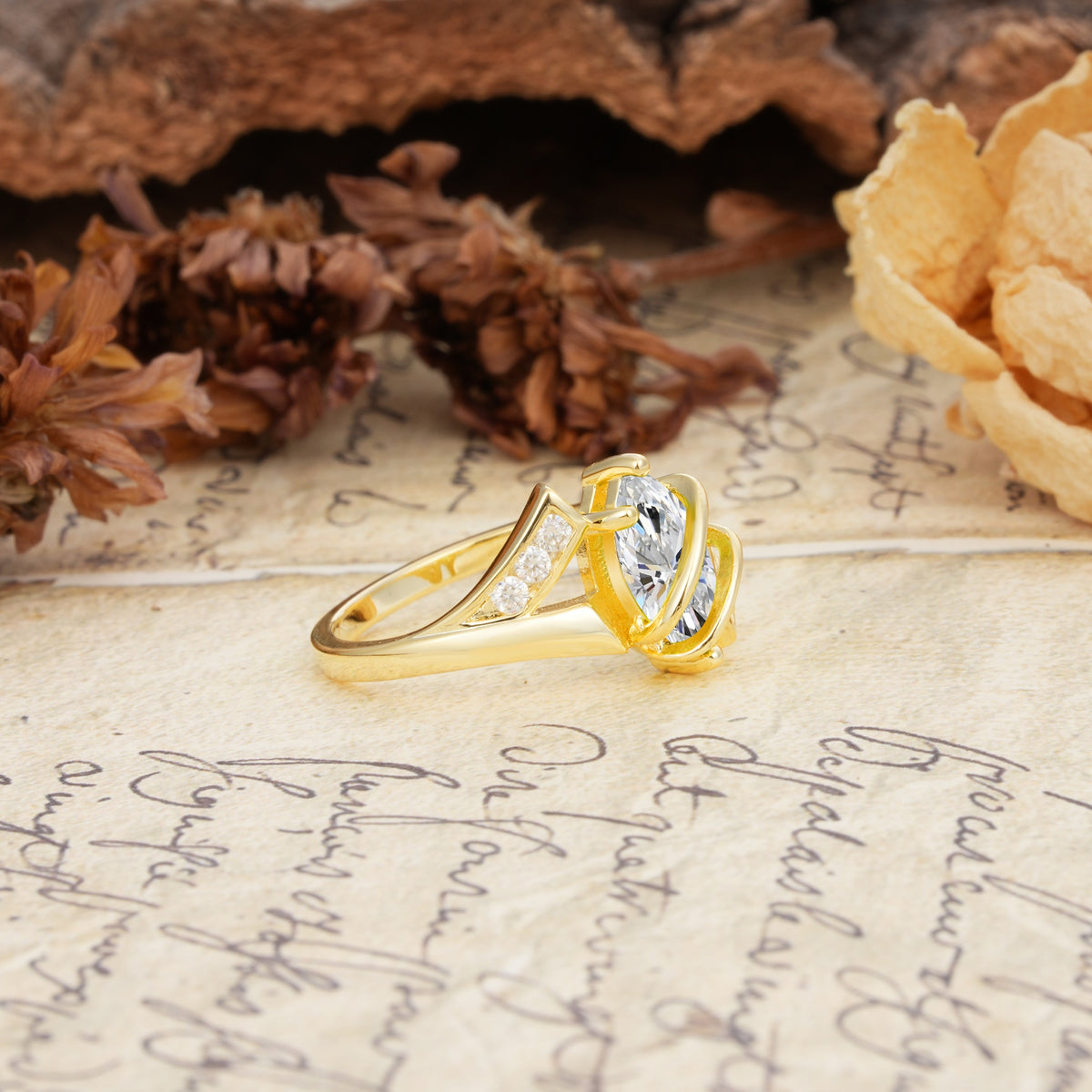 Uniquely Luxurious, Wrapped-Setting, 2-Prong Marquise Cut Lab Diamond Engagement Ring - Additional view