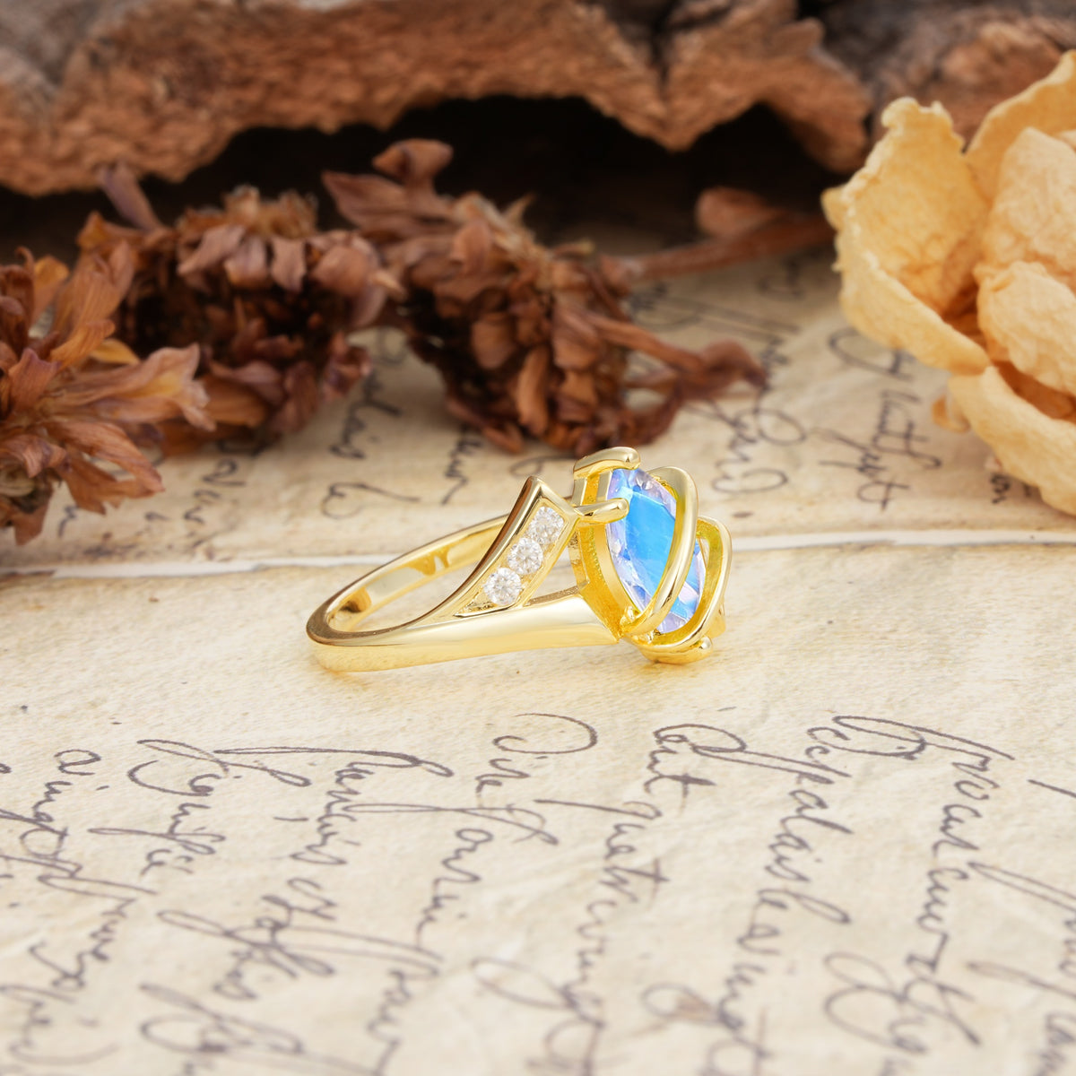 Uniquely Luxurious, Wrapped-Setting, 2-Prong Marquise Cut Moonstone Engagement Ring - Additional view