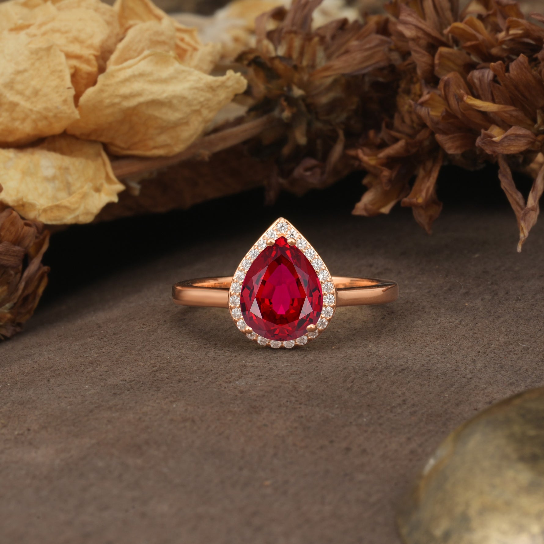Luxurious and Unique 4-Prong Pear Cut Ruby Engagement Ring - Additional view
