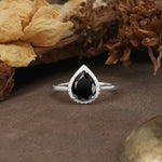 Luxurious and Unique 4-Prong Pear Cut Black Onyx Engagement Ring - Additional view