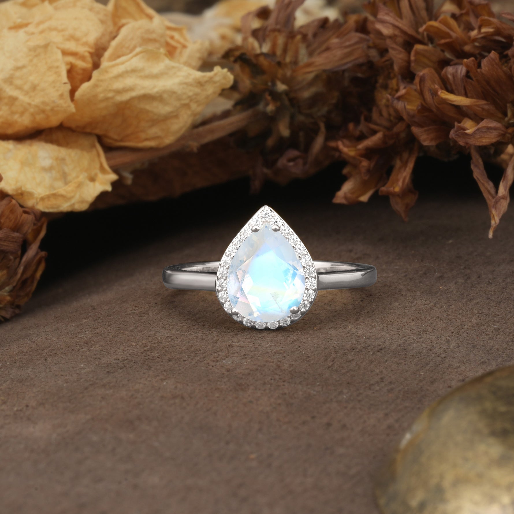 Luxurious and Unique 4-Prong Pear Cut Moonstone Engagement Ring - Additional view