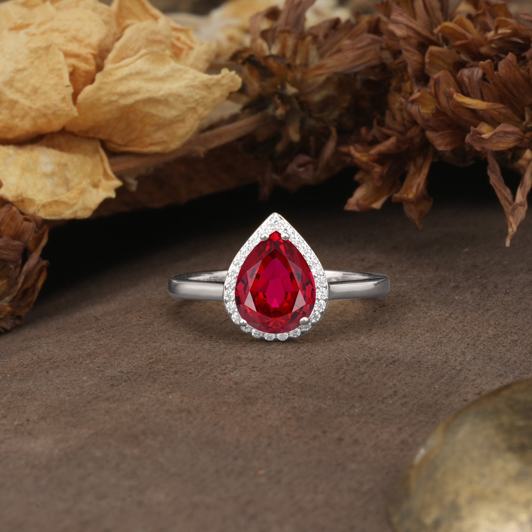Luxurious and Unique 4-Prong Pear Cut Ruby Engagement Ring - Additional view
