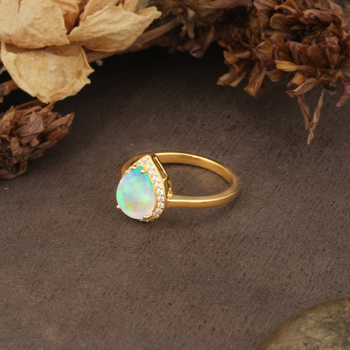 Luxurious and Unique 4-Prong Pear Cut Fire Opal Engagement Ring - Additional view