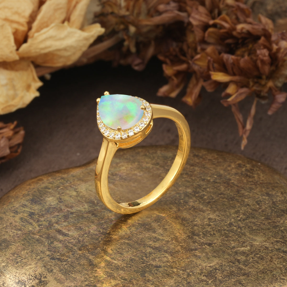 Luxurious and Unique 4-Prong Pear Cut Fire Opal Engagement Ring - Additional view