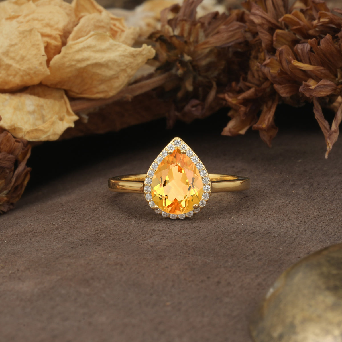Luxurious and Unique 4-Prong Pear Cut Citrine Engagement Ring - Additional view
