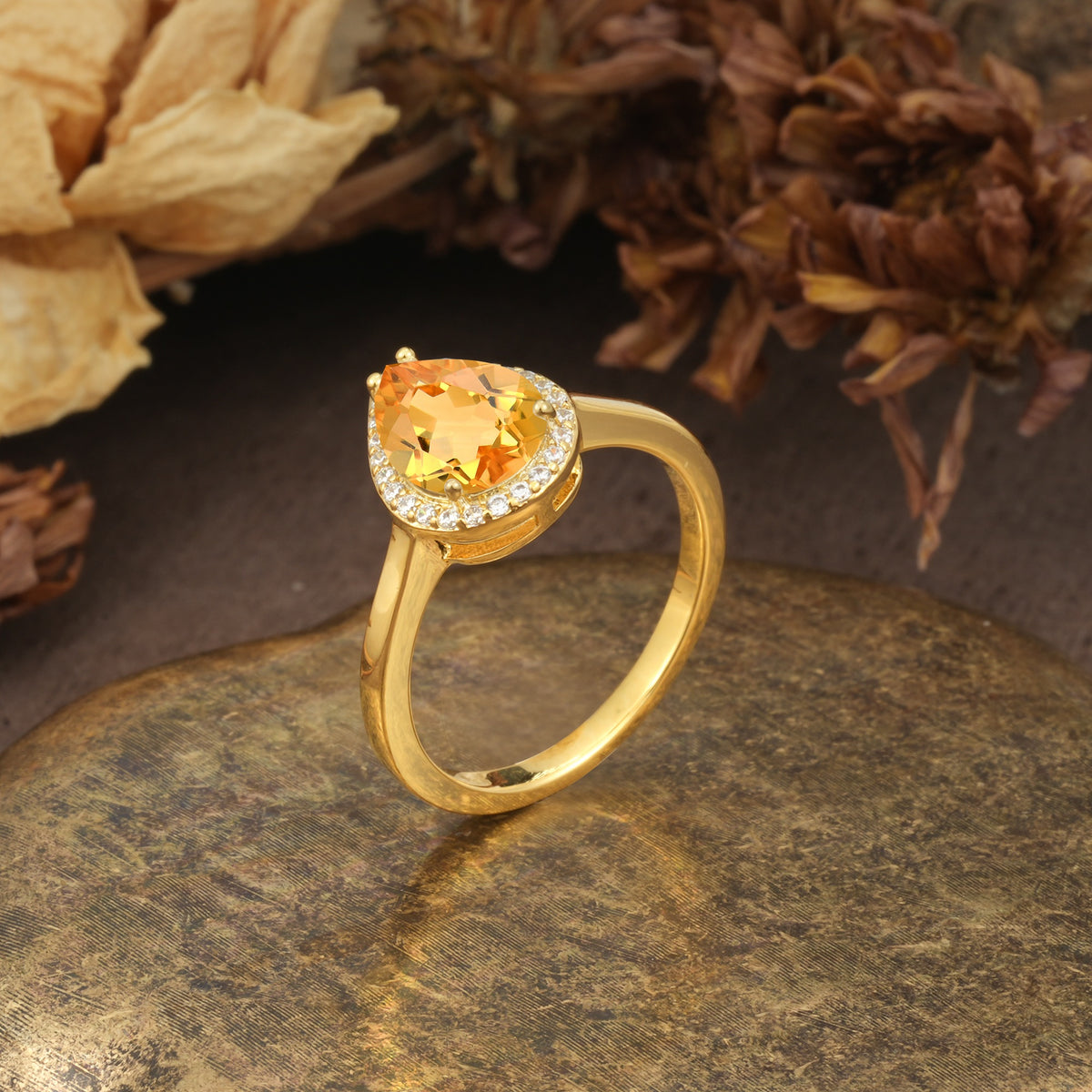 Luxurious and Unique 4-Prong Pear Cut Citrine Engagement Ring - Additional view