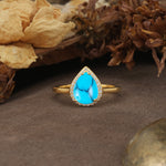 Luxurious and Unique 4-Prong Pear Cut Turquoise Engagement Ring - Additional view