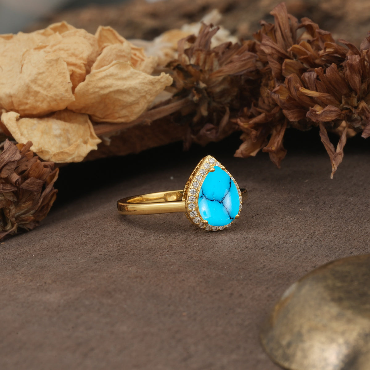 Luxurious and Unique 4-Prong Pear Cut Turquoise Engagement Ring - Additional view