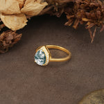 Luxurious and Unique 4-Prong Pear Cut Moss Agate Engagement Ring - Additional view