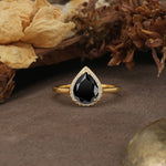 Luxurious and Unique 4-Prong Pear Cut Black Onyx Engagement Ring - Additional view