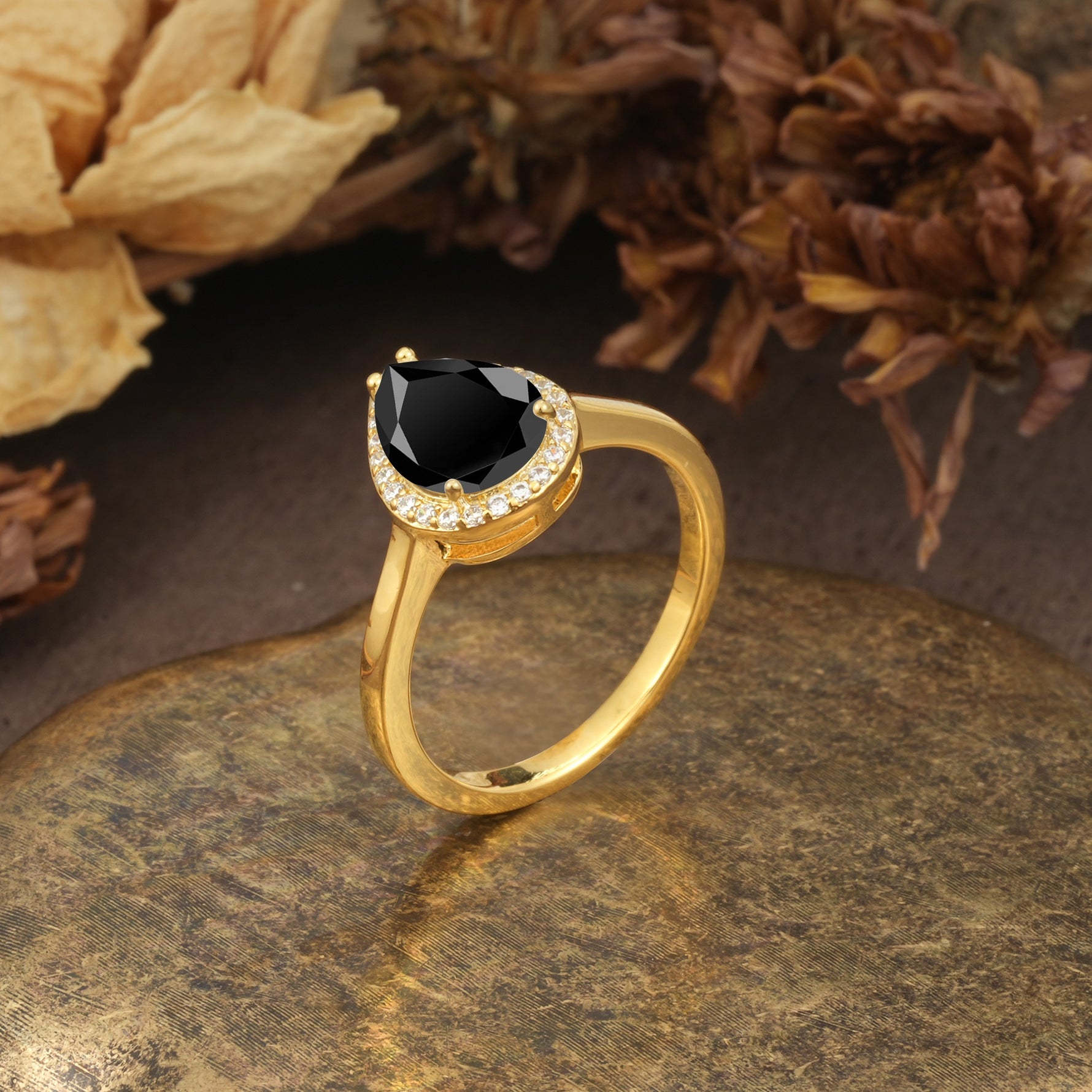 Luxurious and Unique 4-Prong Pear Cut Black Onyx Engagement Ring - Additional view