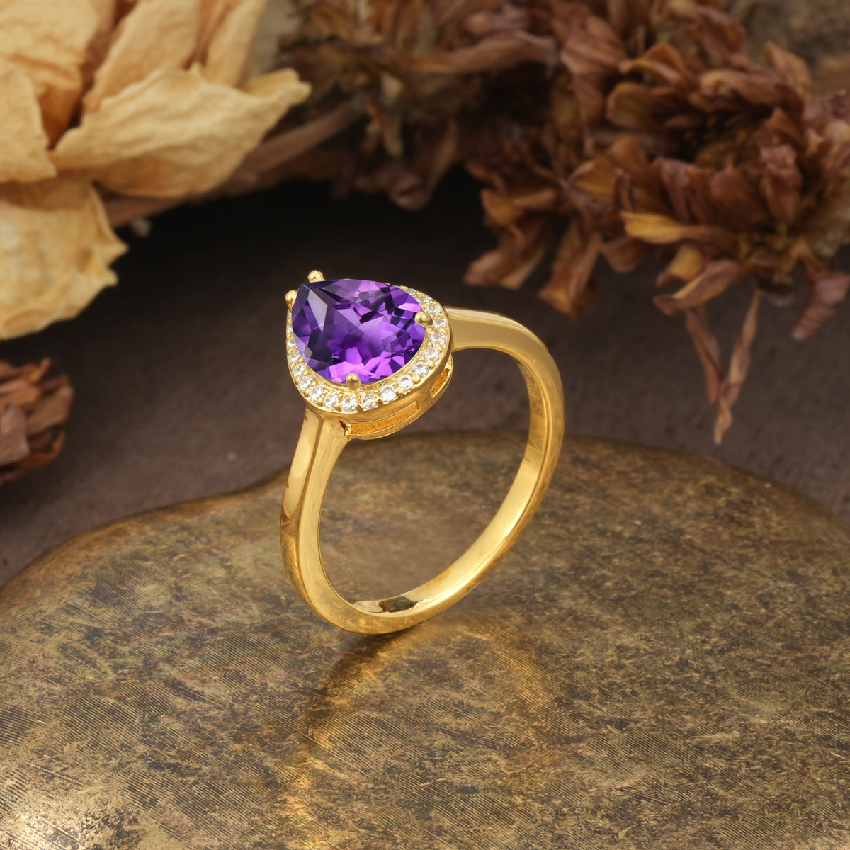 Luxurious and Unique 4-Prong Pear Cut Amethyst Engagement Ring - Additional view