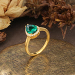 Luxurious and Unique 4-Prong Pear Cut Emerald Engagement Ring - Additional view