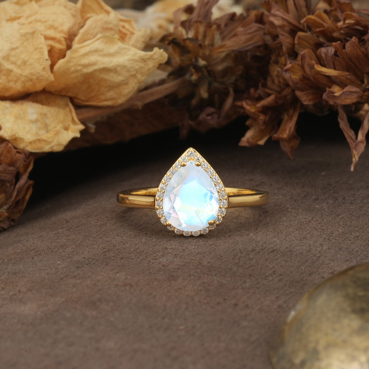 Luxurious and Unique 4-Prong Pear Cut Moonstone Engagement Ring - Additional view